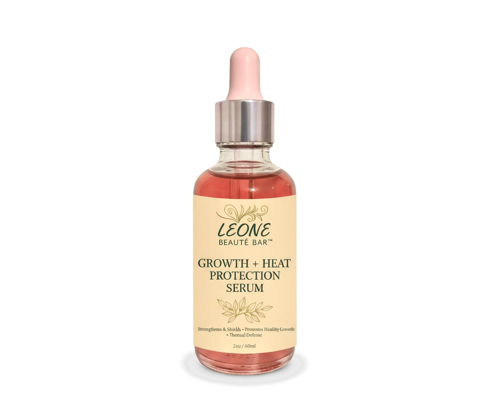 Leone Beaute Bar growth and heat protection serum bottle on a white background