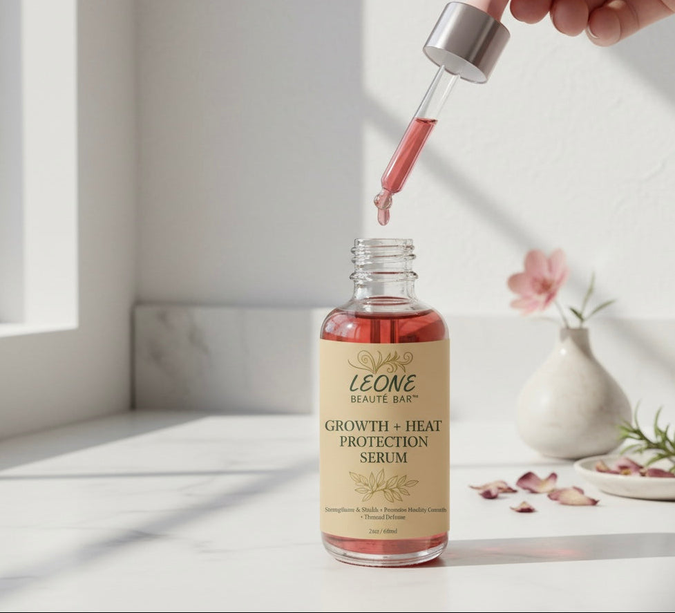 Leone Beaute Bar serum bottle with dropper on a light surface