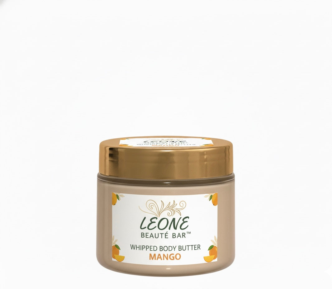 Jar of Leone Beaute Bar Whipped Body Butter Mango on a white background
