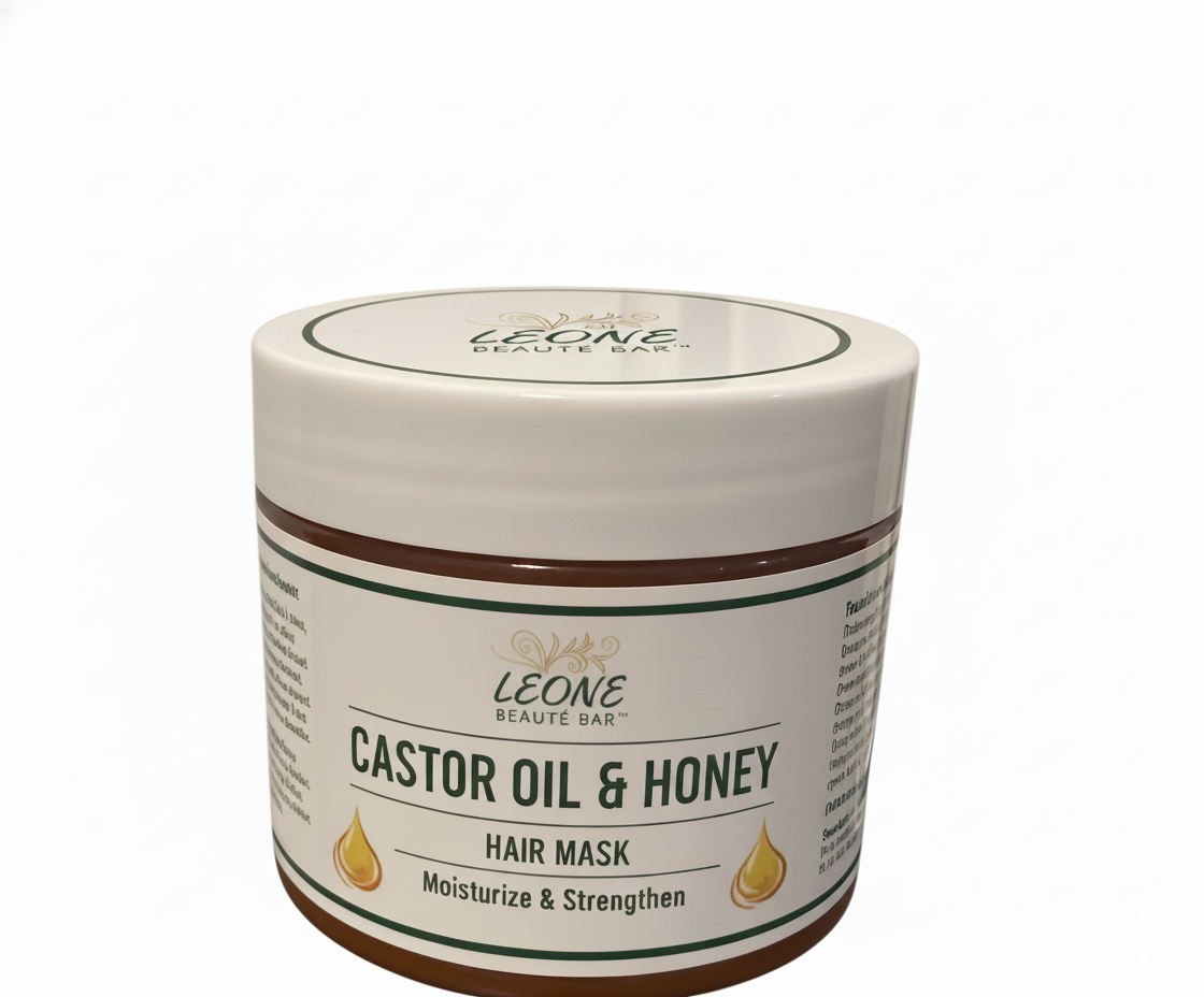 Jar of Leone Beaute Bar Castor Oil & Honey Hair Mask on a white background
