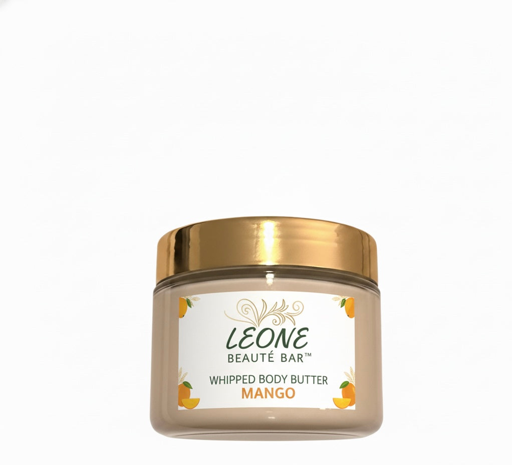 Jar of Leone Beaçète Bar Mango whipped body butter on a white background