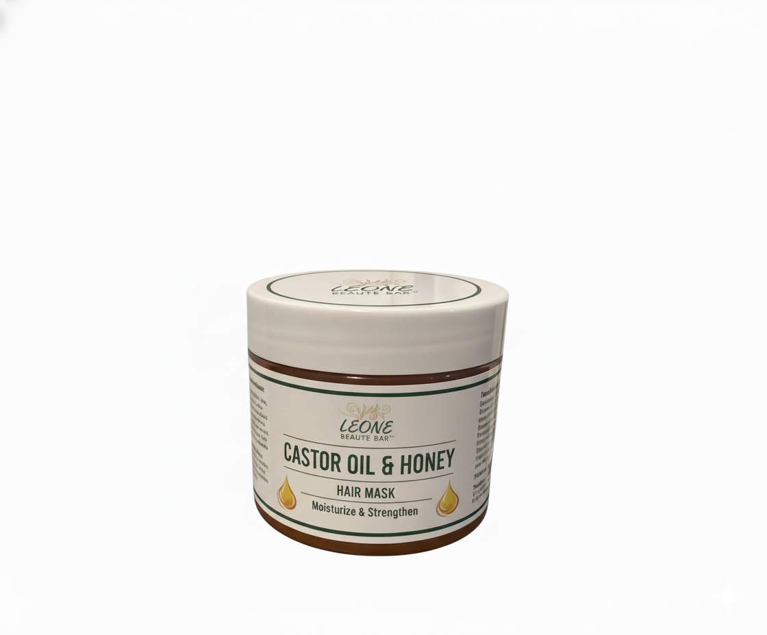 Jar of Leone Castor Oil & Honey hair mask on a white background