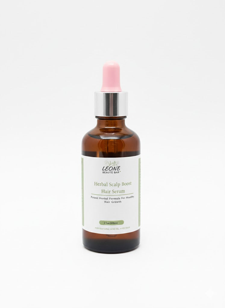 Brown bottle of Leone Herbal Scalp Boost Hair Serum on a white background